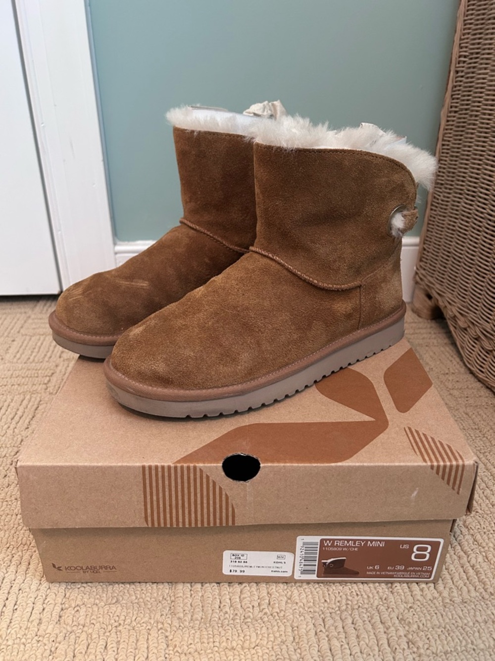 Koolaburra Tan Suede Shearling-Lined Ankle Booties